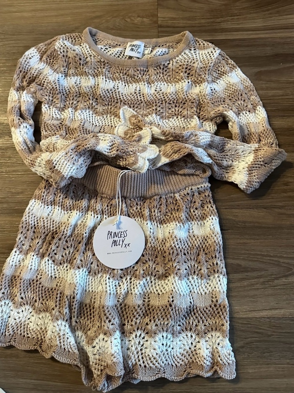 Princess Polly Beige and White Cropped Knit Top and Skirt Set - Picture 3 of 8